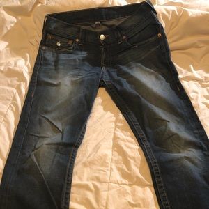 True Religion: Medium Indigo Wash Jeans